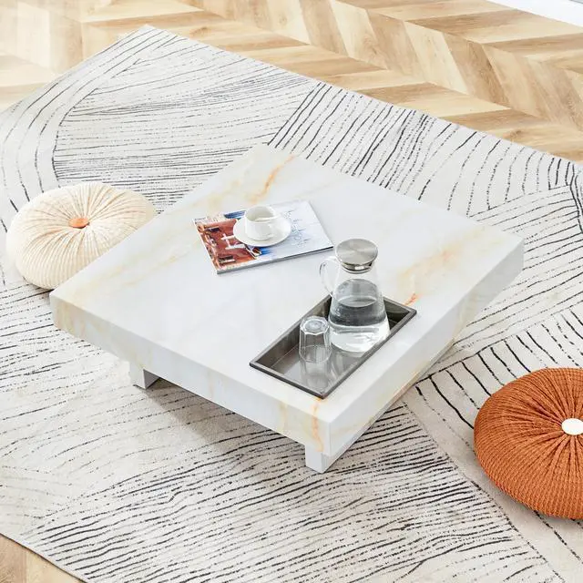 Alt view image 2 of 7 - A modern and practical coffee table with imitation marble patterns, made of MDF material. The fusion of elegance and natural fashion 31.4"* 31.4"* 12 " .W1151119881