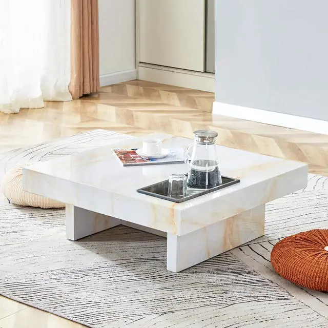 Alt view image 4 of 7 - A modern and practical coffee table with imitation marble patterns, made of MDF material. The fusion of elegance and natural fashion 31.4"* 31.4"* 12 " .W1151119881