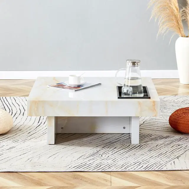 Alt view image 7 of 7 - A modern and practical coffee table with imitation marble patterns, made of MDF material. The fusion of elegance and natural fashion 31.4"* 31.4"* 12 " .W1151119881