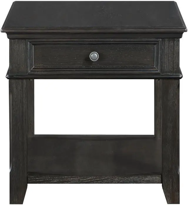 Alt view image 3 of 7 - Living Room End Table with Drawer Shelf Charging Ports Charcoal Finish Classic Durable Wooden 1pc
