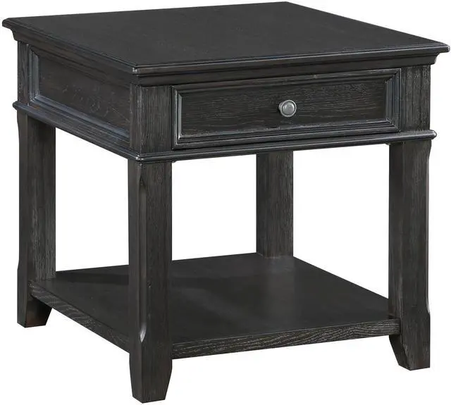 Alt view image 4 of 7 - Living Room End Table with Drawer Shelf Charging Ports Charcoal Finish Classic Durable Wooden 1pc
