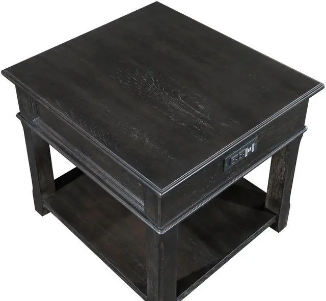 Alt view image 6 of 7 - Living Room End Table with Drawer Shelf Charging Ports Charcoal Finish Classic Durable Wooden 1pc