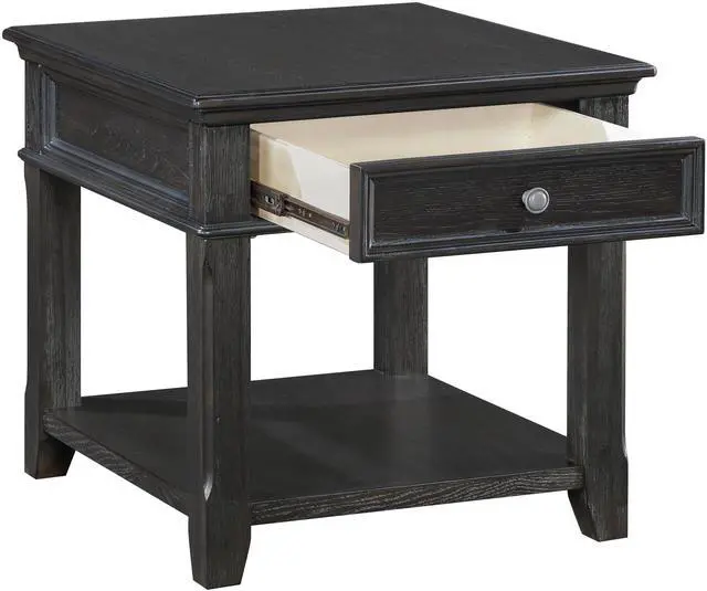 Alt view image 5 of 7 - Living Room End Table with Drawer Shelf Charging Ports Charcoal Finish Classic Durable Wooden 1pc