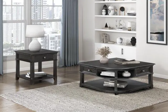 Alt view image 7 of 7 - Living Room End Table with Drawer Shelf Charging Ports Charcoal Finish Classic Durable Wooden 1pc
