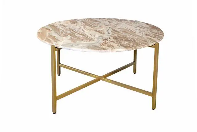 Alt view image 2 of 4 - Brown Marble Nesting Coffee Table with Golden Metal Frame (6.5" Height) - Elegant & Sturdy Low-Profile Table - Space-Saving Modern Design - Perfect for Living Room, Lounge, Office & Home Décor