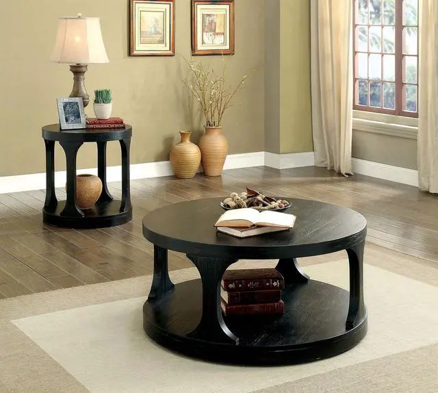 Alt view image 5 of 5 - Transitional Style Antique Black Finish Bold Round Structure End Table With Extra Storage Shelf I Designed Legs Coffee Table-Not Included
