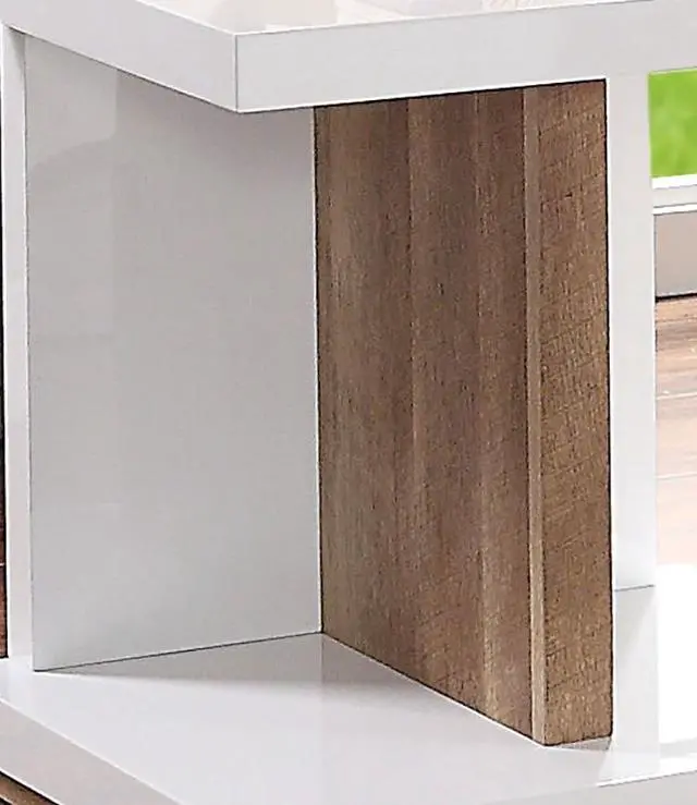 Alt view image 3 of 5 - End Table Modern Contemporary Style Two Tone Design High Gloss Finish Open Shelves Wooden Base White And Natural Tone Finish Coffee Table-Not Included