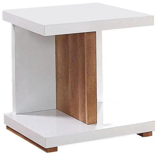 Alt view image 2 of 5 - End Table Modern Contemporary Style Two Tone Design High Gloss Finish Open Shelves Wooden Base White And Natural Tone Finish Coffee Table-Not Included