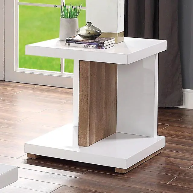 Alt view image 4 of 5 - End Table Modern Contemporary Style Two Tone Design High Gloss Finish Open Shelves Wooden Base White And Natural Tone Finish Coffee Table-Not Included