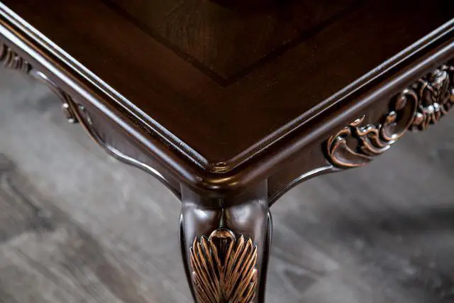 Alt view image 4 of 7 - 1pc Rectangle Coffee Table Traditional Style Curved Shape Legs Solid Wood Structure Carved Design With Gold Highlight Dark Cherry Finish