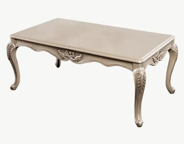 Main image of Traditional Style 1pc Coffee Table Curved Legs Carved Detail Design Gold Highlight Champagne Finish