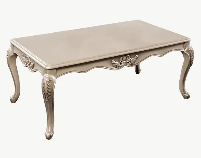 Alt view image 4 of 5 - Traditional Style 1pc Coffee Table Curved Legs Carved Detail Design Gold Highlight Champagne Finish