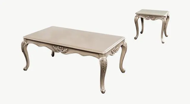 Alt view image 5 of 5 - Traditional Style 1pc Coffee Table Curved Legs Carved Detail Design Gold Highlight Champagne Finish