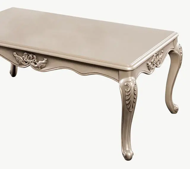 Alt view image 2 of 5 - Traditional Style 1pc Coffee Table Curved Legs Carved Detail Design Gold Highlight Champagne Finish