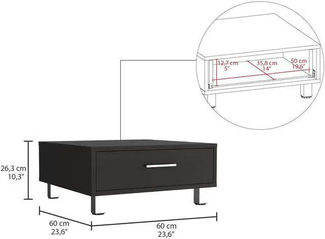Alt view image 4 of 5 - Beijing Coffee Table, One Drawer, Four Legs  -Black
