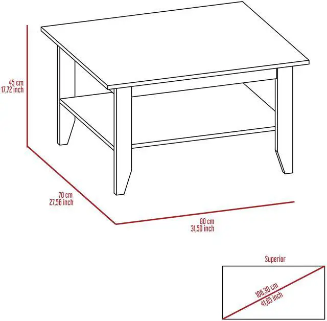 Alt view image 6 of 7 - Essential Coffee Table, One Shelf, Four Legs -Black