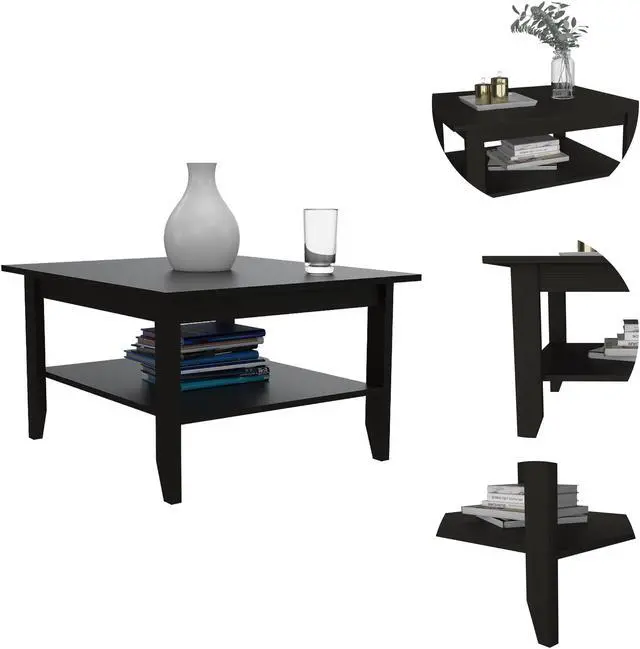 Alt view image 3 of 7 - Essential Coffee Table, One Shelf, Four Legs -Black
