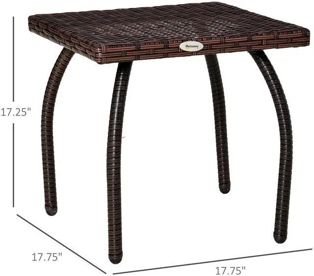 Alt view image 3 of 7 - Outdoor PE Wicker Side Table, Small Square Rattan End Table, All-Weather Material Coffee Table for Garden, Balcony, Backyard, Brown