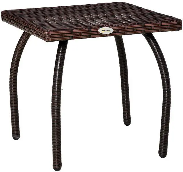 Main image of Outdoor PE Wicker Side Table, Small Square Rattan End Table, All-Weather Material Coffee Table for Garden, Balcony, Backyard, Brown