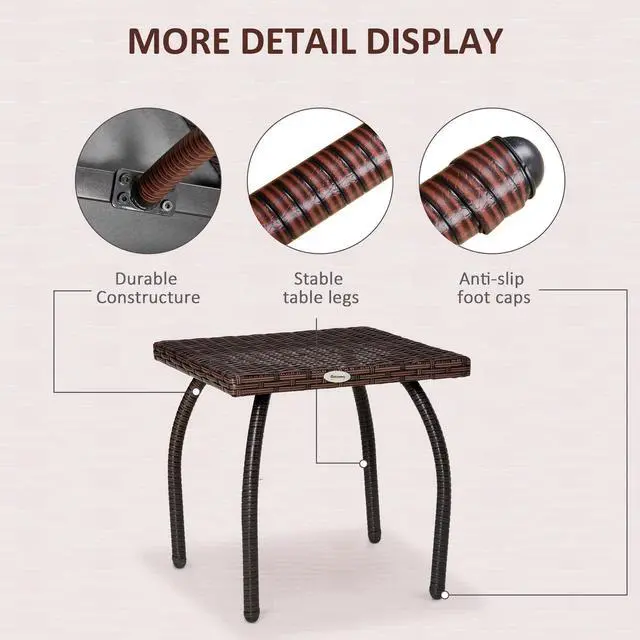 Alt view image 6 of 7 - Outdoor PE Wicker Side Table, Small Square Rattan End Table, All-Weather Material Coffee Table for Garden, Balcony, Backyard, Brown