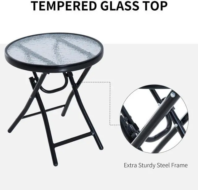 Alt view image 3 of 7 - Outsunny 3 Piece Outdoor Rocking Bistro Set, Patio Folding Chair Table Set with Glass Coffee Table for Yard, Patio, Deck, Backyard, Grey