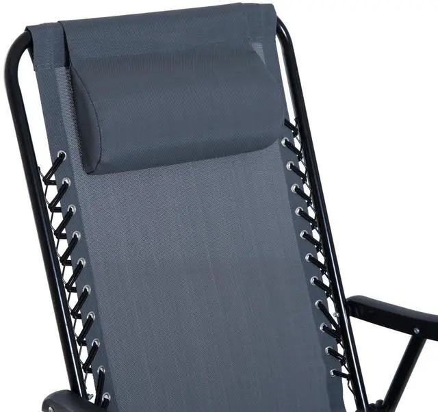 Alt view image 5 of 7 - Outsunny 3 Piece Outdoor Rocking Bistro Set, Patio Folding Chair Table Set with Glass Coffee Table for Yard, Patio, Deck, Backyard, Grey