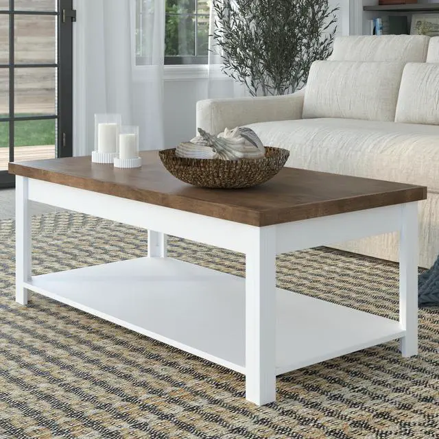 Alt view image 3 of 7 - 48 inch Hampton Coffee Table, No Assembly Required, Jasmine Whitewash and Barnwood Finish