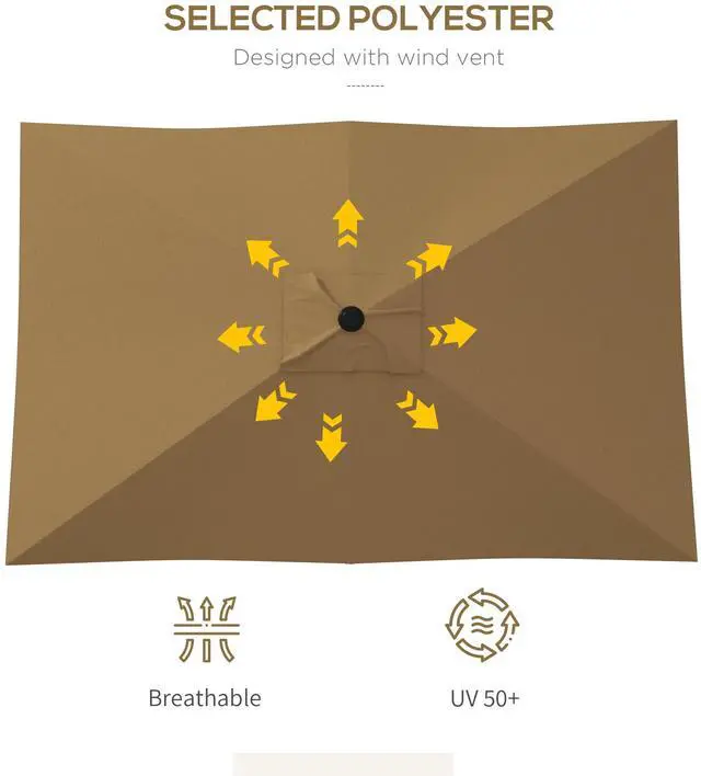 Alt view image 3 of 7 - Outsunny 6.5' x 10' Rectangular Market Umbrella, Patio Outdoor Table Umbrella with Crank and Push Button Tilt, Coffee