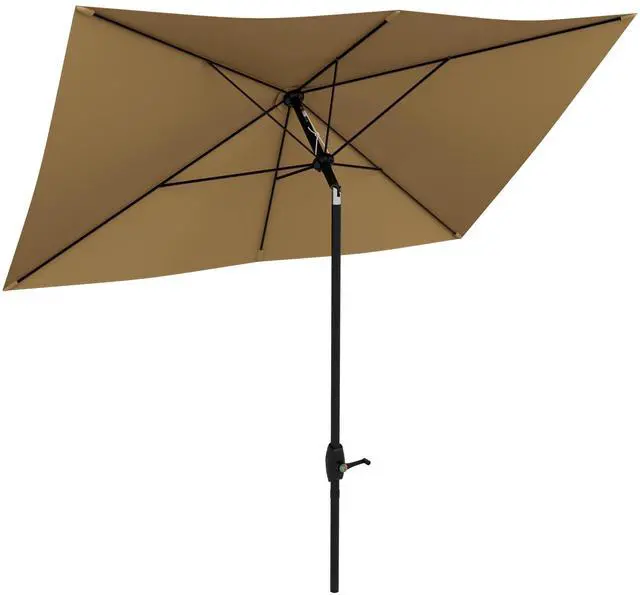Main image of Outsunny 6.5' x 10' Rectangular Market Umbrella, Patio Outdoor Table Umbrella with Crank and Push Button Tilt, Coffee