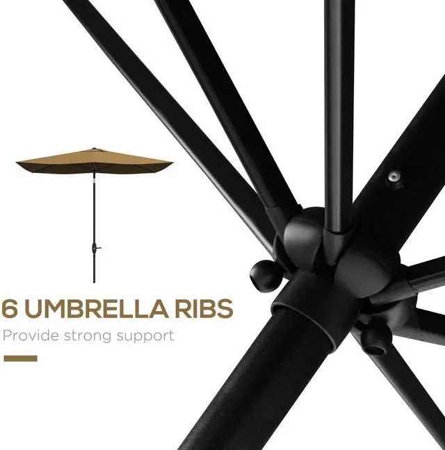 Alt view image 4 of 7 - Outsunny 6.5' x 10' Rectangular Market Umbrella, Patio Outdoor Table Umbrella with Crank and Push Button Tilt, Coffee