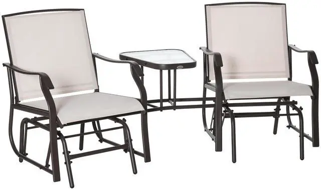 Main image of Outsunny Outdoor Glider Chairs with Coffee Table, Patio 2-Seat Rocking Chair Swing Loveseat with Breathable Sling for Backyard, Garden, and Porch, Beige