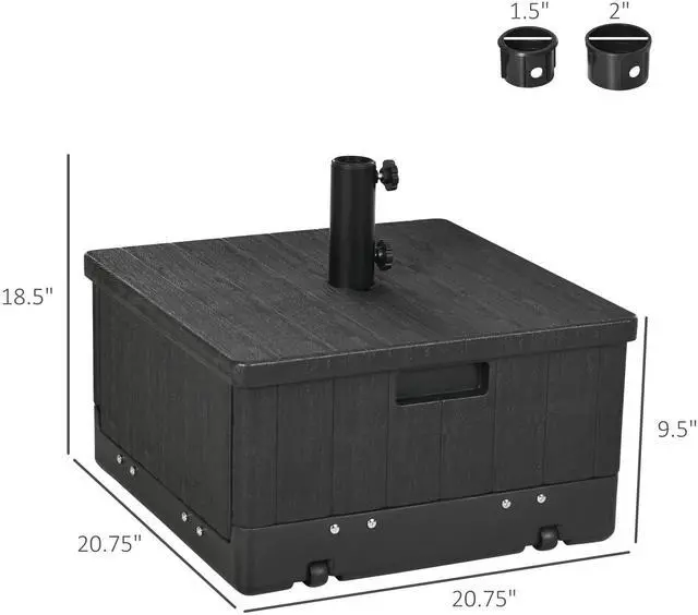 Alt view image 5 of 7 - Outsunny 3-in-1 Outdoor Umbrella Base, Coffee End Table, Flower Box Planter, 175lbs Capacity Patio Umbrella Stand Table with Wheels and Handles, Black