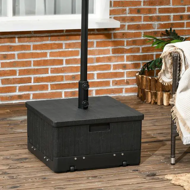 Alt view image 7 of 7 - Outsunny 3-in-1 Outdoor Umbrella Base, Coffee End Table, Flower Box Planter, 175lbs Capacity Patio Umbrella Stand Table with Wheels and Handles, Black