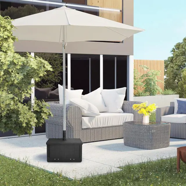 Alt view image 6 of 7 - Outsunny 3-in-1 Outdoor Umbrella Base, Coffee End Table, Flower Box Planter, 175lbs Capacity Patio Umbrella Stand Table with Wheels and Handles, Black