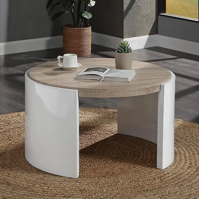Main image of Oak and White High Gloss 1-Drawer Coffee Table