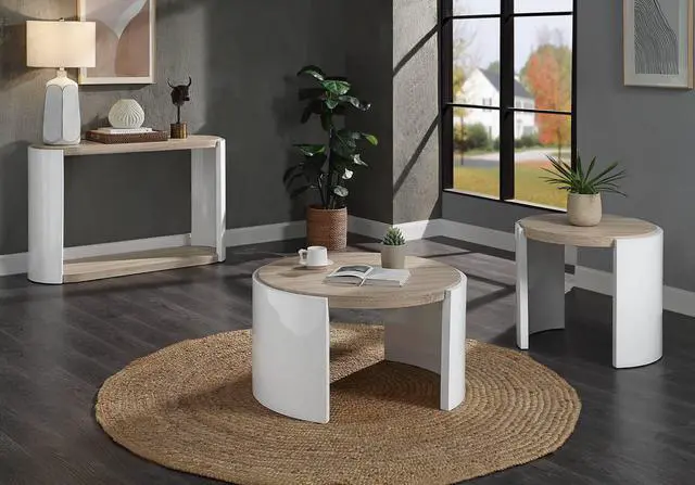 Alt view image 7 of 7 - Oak and White High Gloss 1-Drawer Coffee Table