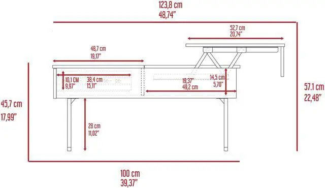 Alt view image 3 of 7 - Beyond Lift Top Coffee, Two Legs, One Drawer -Espresso / Onyx