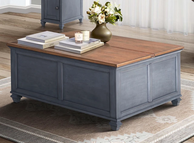 Alt view image 2 of 7 - 40 inch Lift-Top Coffee Table, No Assembly Required, Corduroy Blue Finish