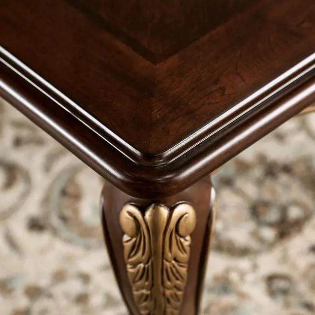 Alt view image 4 of 7 - Rich Tobacco Finish Traditional Style 1pc Rectangle Coffee Table Curved Legs Carved Details Design With Gold Highlight Elegant Look Solid Wood Structure