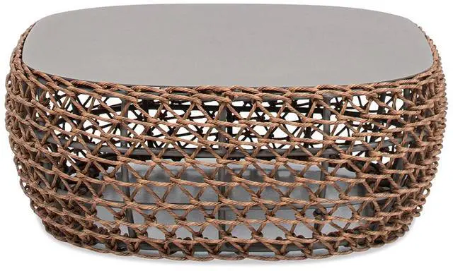 Alt view image 5 of 7 - Willow 40.5" Oval Woven Patio Coffee Table, Golden Brown Wicker Frame, Wheat Beige
