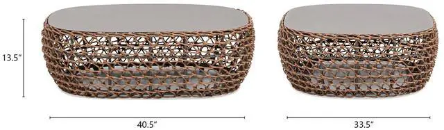 Alt view image 7 of 7 - Willow 40.5" Oval Woven Patio Coffee Table, Golden Brown Wicker Frame, Wheat Beige