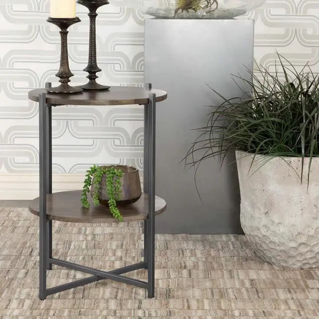 Main image of Natural and Gunmetal Accent Table with Bottom Shelf