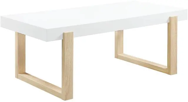 Alt view image 2 of 7 - Gwen White High Gloss and Natural Coffee Table with Sled Base