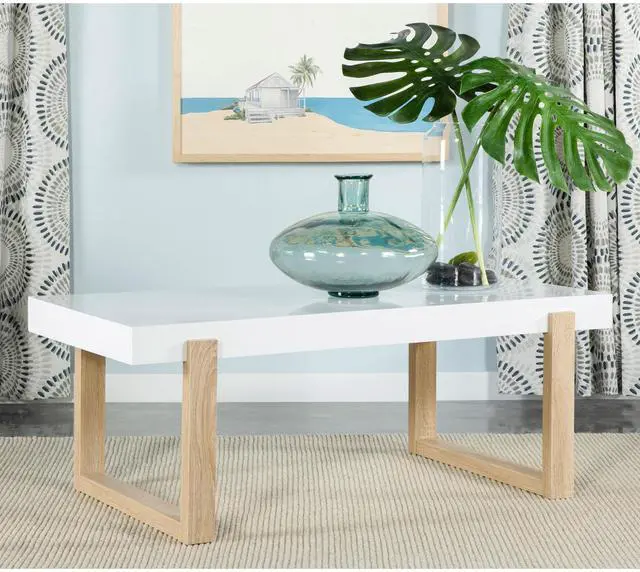Main image of Gwen White High Gloss and Natural Coffee Table with Sled Base