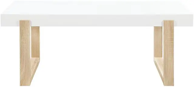 Alt view image 3 of 7 - Gwen White High Gloss and Natural Coffee Table with Sled Base