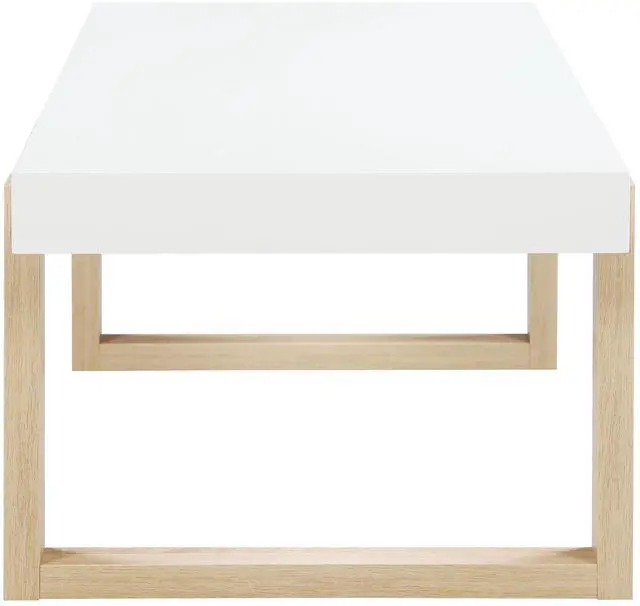 Alt view image 4 of 7 - Gwen White High Gloss and Natural Coffee Table with Sled Base