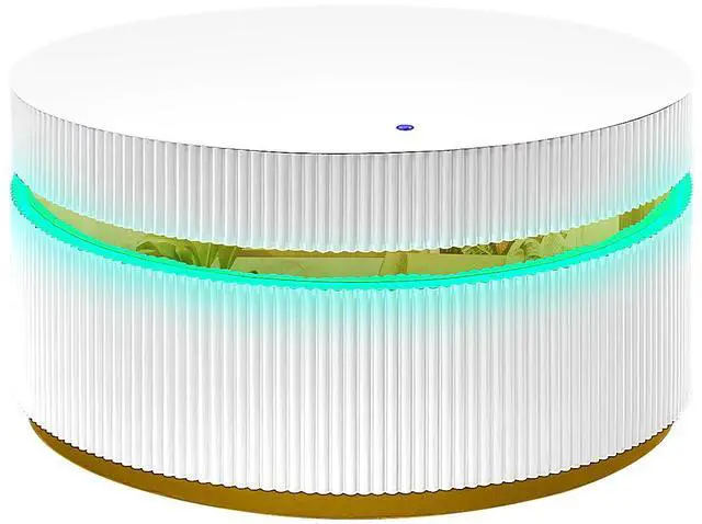 Alt view image 2 of 7 - Tavita 39" Round White Coffee Table with Glass Top and LED Lights