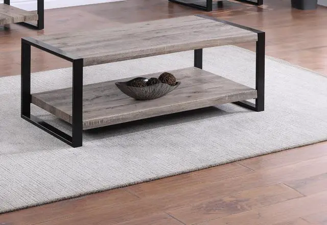 Main image of 1pc Contemporary Coffee Table with Storage Shelf Rustic Brown Finish Living Room Wooden Furniture