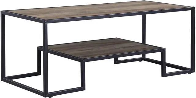 Alt view image 4 of 7 - Idella Rustic Oak & Black Finish Coffee Table