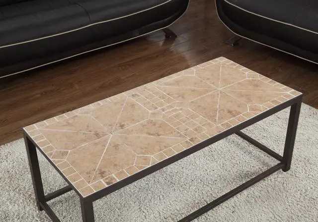 Alt view image 4 of 4 - Coffee Table, Accent, Cocktail, Rectangular, Living Room, 42" L, Brown Tile, Brown Metal, Transitional